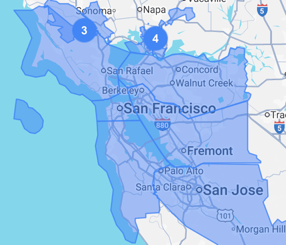 Our Service Areas and Counties Map